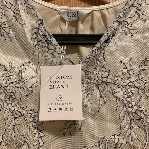 beautiful satin ivory shirt w white and black lace - Picture 2 of 6